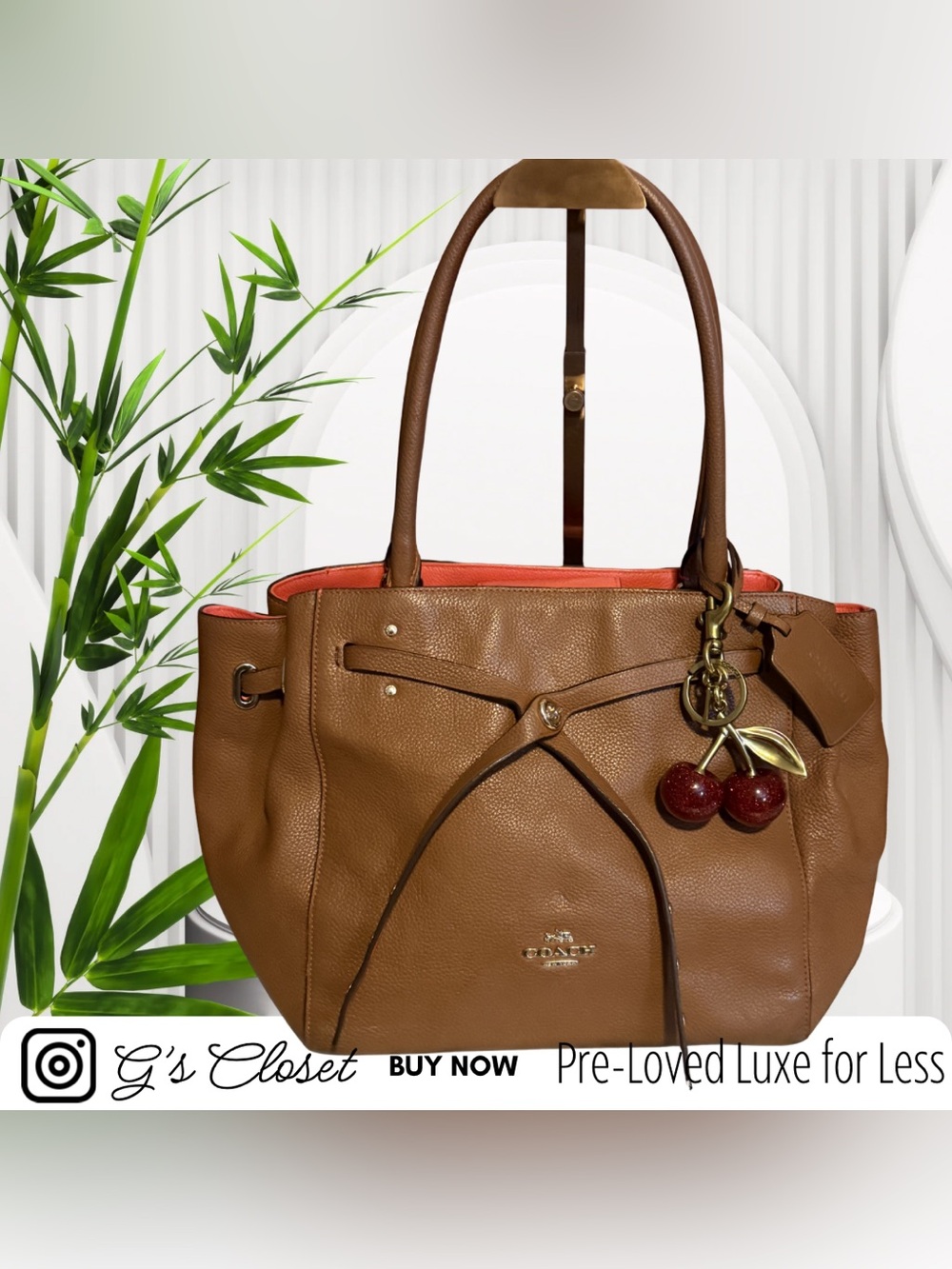 Coach  Turn Lock Tie Leather Tote